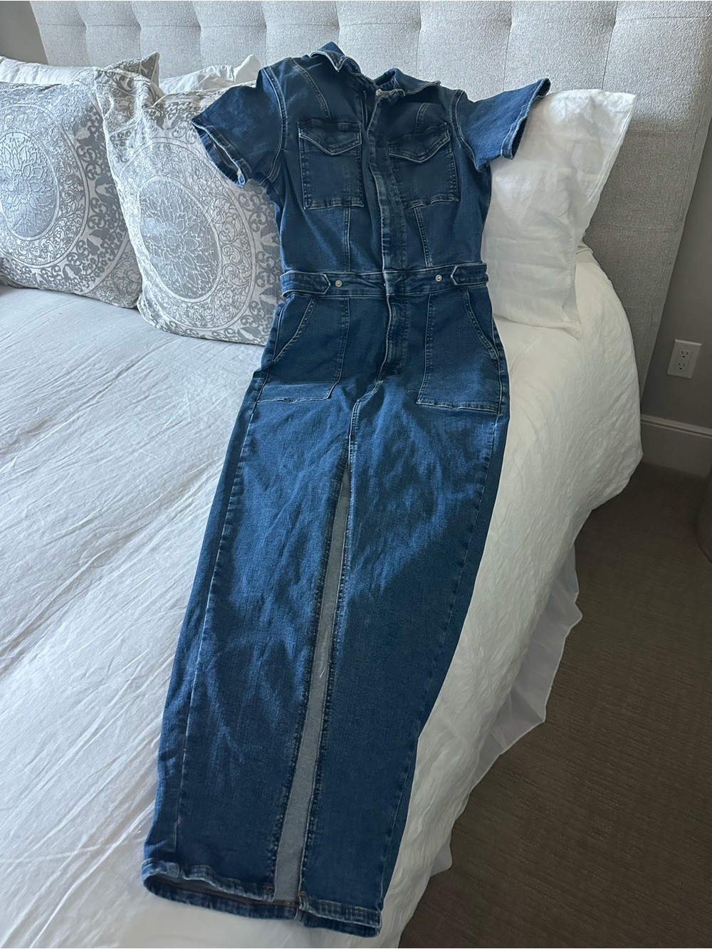 Good American Blue Stretch Denim Maxi Dress with Front Slit - Picture 8 of 8